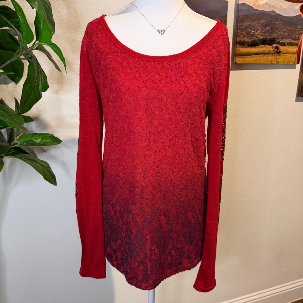 Miss Me Red Lace Long Sleeve Top